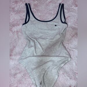 Gray Bodysuit with Black Trim